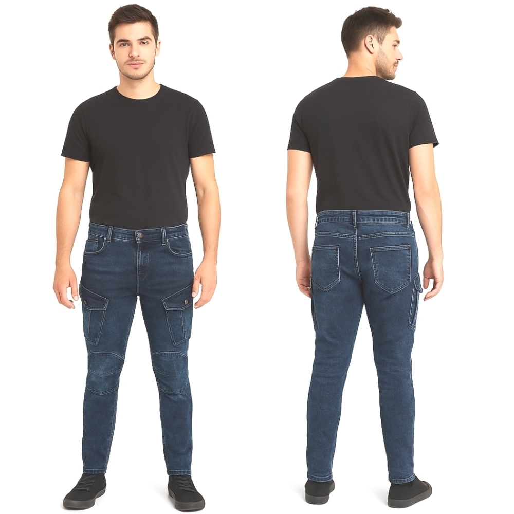 Forever 21 Men's Cargo Jeans Sz 38 Distressed Blue Denim